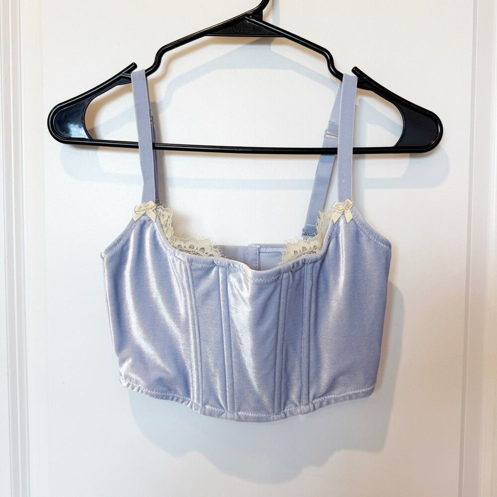 Skims Womens Velvet Corset Bustier Top XXS Lace Trim Fairy‎ Periwinkle